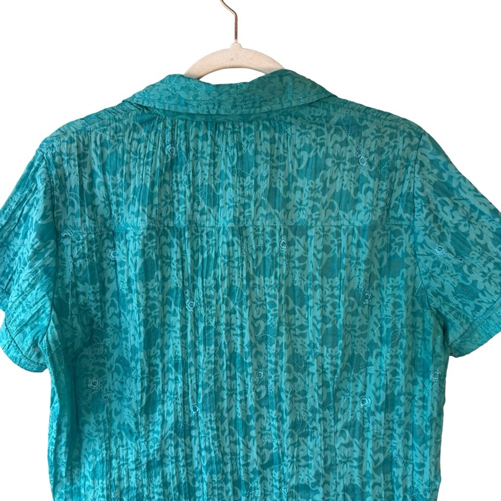 TanJay Turquoise Button-Down Embroidered Shirt Size MP Boho Office Lightweight - Picture 9 of 10